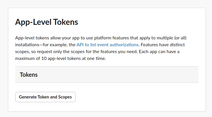 App-level tokens panel